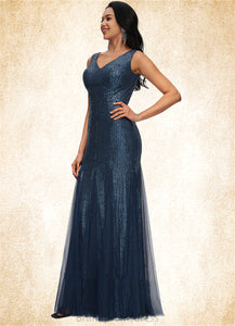 Emma Sheath/Column V-Neck Floor-Length Sequin Prom Dresses XXCP0022218