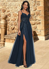 Load image into Gallery viewer, Nydia A-line V-Neck Floor-Length Tulle Prom Dresses With Sequins XXCP0022224