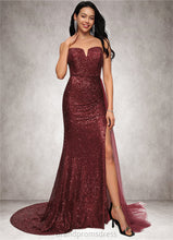 Load image into Gallery viewer, Mallory Trumpet/Mermaid V-Neck Sweep Train Sequin Prom Dresses XXCP0022227