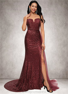 Mallory Trumpet/Mermaid V-Neck Sweep Train Sequin Prom Dresses XXCP0022227