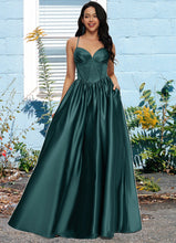 Load image into Gallery viewer, Tess Ball-Gown/Princess V-Neck Floor-Length Satin Prom Dresses With Pleated XXCP0022230