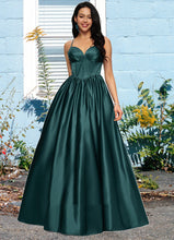 Load image into Gallery viewer, Tess Ball-Gown/Princess V-Neck Floor-Length Satin Prom Dresses With Pleated XXCP0022230