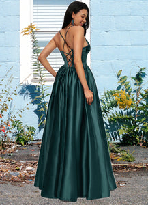 Tess Ball-Gown/Princess V-Neck Floor-Length Satin Prom Dresses With Pleated XXCP0022230