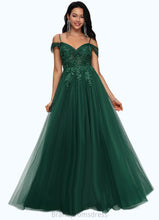 Load image into Gallery viewer, Zion A-line Off the Shoulder Floor-Length Tulle Prom Dresses With Appliques Lace Sequins XXCP0022231