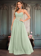 Load image into Gallery viewer, Mariela Ball-Gown/Princess V-Neck Floor-Length Tulle Prom Dresses With Sequins Appliques Lace XXCP0025837