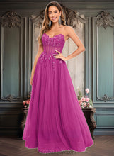 Load image into Gallery viewer, Mariela Ball-Gown/Princess V-Neck Floor-Length Tulle Prom Dresses With Sequins Appliques Lace XXCP0025837