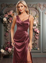 Load image into Gallery viewer, Joy A-line Asymmetrical Floor-Length Stretch Satin Bridesmaid Dress XXCP0025828