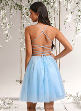 Load image into Gallery viewer, Melody A-line Scoop Short Tulle Sequin Homecoming Dress With Sequins Beading XXCP0025706