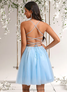 Melody A-line Scoop Short Tulle Sequin Homecoming Dress With Sequins Beading XXCP0025706