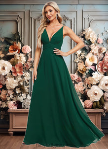 Ayanna A-line V-Neck Floor-Length Chiffon Bridesmaid Dress XXCP0025813