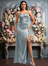 Load image into Gallery viewer, Frida A-line V-Neck Floor-Length Stretch Satin Bridesmaid Dress XXCP0025728