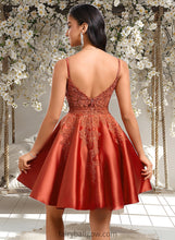 Load image into Gallery viewer, Abbey A-line Scoop Short Satin Lace Homecoming Dress With Sequins XXCP0025683