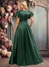 Load image into Gallery viewer, Jazmine A-line Scoop Floor-Length Stretch Satin Bridesmaid Dress With Ruffle XXCP0025770