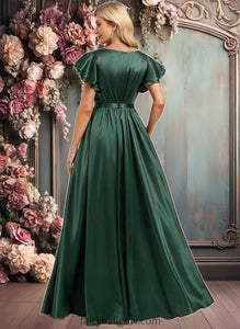 Jazmine A-line Scoop Floor-Length Stretch Satin Bridesmaid Dress With Ruffle XXCP0025770