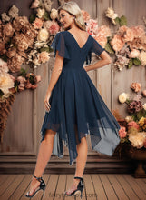 Load image into Gallery viewer, Tamia A-line V-Neck Asymmetrical Chiffon Bridesmaid Dress With Ruffle XXCP0025804