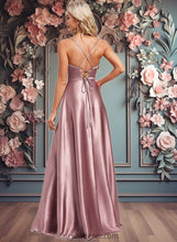 Load image into Gallery viewer, Aliza A-line V-Neck Floor-Length Stretch Satin Bridesmaid Dress XXCP0025822