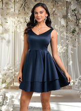 Load image into Gallery viewer, Macie A-line V-Neck Short Satin Homecoming Dress XXCP0025691