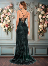 Load image into Gallery viewer, Cheyenne Trumpet/Mermaid V-Neck Sweep Train Sequin Prom Dresses With Sequins XXCP0025839