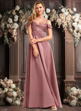 Load image into Gallery viewer, Nyasia A-line Cold Shoulder Floor-Length Satin Bridesmaid Dress XXCP0025750