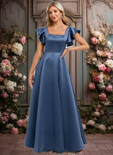 Load image into Gallery viewer, Evangeline A-line Square Floor-Length Satin Bridesmaid Dress With Ruffle XXCP0025774