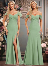 Load image into Gallery viewer, Tianna Trumpet/Mermaid Off the Shoulder V-Neck Floor-Length Chiffon Bridesmaid Dress XXCP0025810