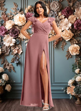 Load image into Gallery viewer, Abbey A-line V-Neck Floor-Length Chiffon Bridesmaid Dress With Ruffle XXCP0025751