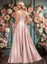 Load image into Gallery viewer, Nicole A-line V-Neck Floor-Length Stretch Satin Bridesmaid Dress XXCP0025779