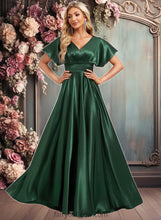 Load image into Gallery viewer, Kendra A-line V-Neck Floor-Length Stretch Satin Bridesmaid Dress XXCP0025782