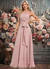 Load image into Gallery viewer, Patsy A-line Halter Floor-Length Chiffon Bridesmaid Dress XXCP0025821