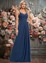 Load image into Gallery viewer, Mollie A-line V-Neck Floor-Length Chiffon Bridesmaid Dress XXCP0025803