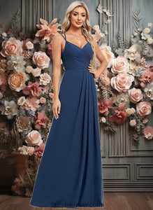 Mollie A-line V-Neck Floor-Length Chiffon Bridesmaid Dress XXCP0025803