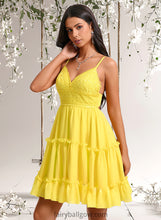 Load image into Gallery viewer, Lilith A-line V-Neck Short Chiffon Homecoming Dress With Ruffle Sequins XXCP0025700