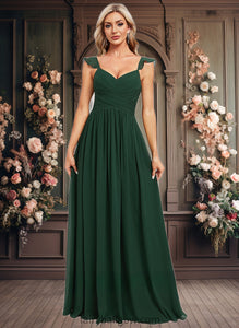 Scarlett A-line V-Neck Floor-Length Chiffon Bridesmaid Dress With Ruffle XXCP0025811