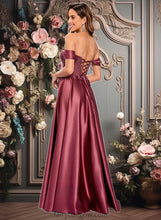 Load image into Gallery viewer, Jaidyn A-line Off the Shoulder Floor-Length Satin Lace Prom Dresses With Sequins XXCP0025841