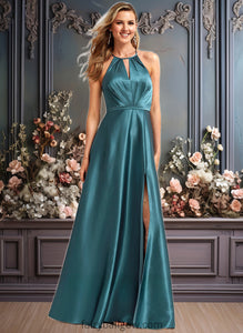 Esperanza A-line Halter Floor-Length Stretch Satin Bridesmaid Dress XXCP0025731