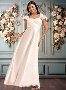 Alisa A-line V-Neck Floor-Length Stretch Satin Bridesmaid Dress With Bow XXCP0025759