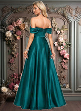 Load image into Gallery viewer, Allison A-line Off the Shoulder Floor-Length Stretch Satin Prom Dresses XXCP0025879