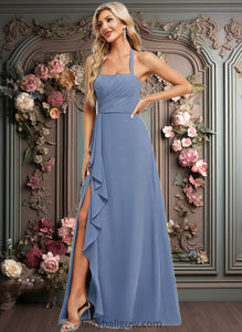 Paulina A-line Halter Floor-Length Chiffon Bridesmaid Dress XXCP0025799