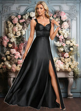 Load image into Gallery viewer, Nita A-line V-Neck Floor-Length Stretch Satin Prom Dresses With Bow XXCP0025882