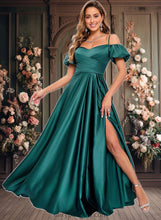 Load image into Gallery viewer, Karma A-line Off the Shoulder Sweetheart Floor-Length Satin Prom Dresses XXCP0025852