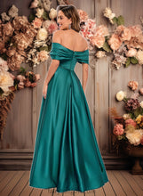 Load image into Gallery viewer, Kailey A-line Off the Shoulder Floor-Length Satin Prom Dresses With Pleated XXCP0025851