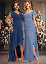 Load image into Gallery viewer, Kallie A-line V-Neck Floor-Length Chiffon Bridesmaid Dress With Ruffle XXCP0025729