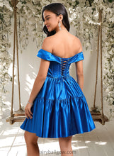 Load image into Gallery viewer, Elaine Ball-Gown/Princess Off the Shoulder Short Satin Homecoming Dress XXCP0025680