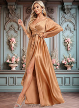 Load image into Gallery viewer, Natalya A-line V-Neck Floor-Length Stretch Satin Bridesmaid Dress XXCP0025793