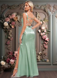 Sandy Trumpet/Mermaid Square Floor-Length Stretch Satin Bridesmaid Dress XXCP0025784