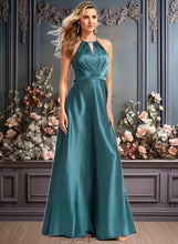 Load image into Gallery viewer, Esperanza A-line Halter Floor-Length Stretch Satin Bridesmaid Dress XXCP0025731