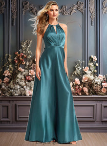 Esperanza A-line Halter Floor-Length Stretch Satin Bridesmaid Dress XXCP0025731