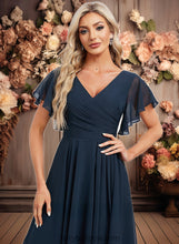 Load image into Gallery viewer, Tamia A-line V-Neck Asymmetrical Chiffon Bridesmaid Dress With Ruffle XXCP0025804