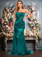 Load image into Gallery viewer, Nicole Trumpet/Mermaid Straight Sweep Train Stretch Satin Prom Dresses With Pleated XXCP0025849