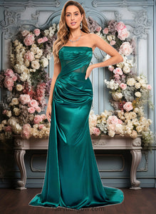 Nicole Trumpet/Mermaid Straight Sweep Train Stretch Satin Prom Dresses With Pleated XXCP0025849